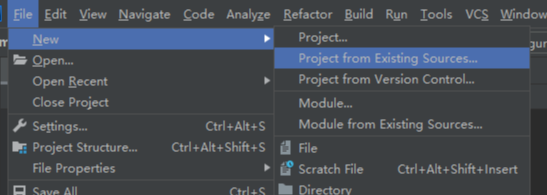 File => New => Project from Existing Sources
